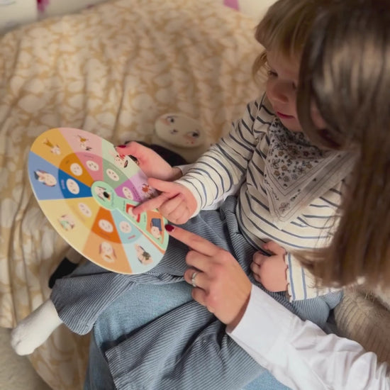 maman et enfant utilisent roue des émotions
